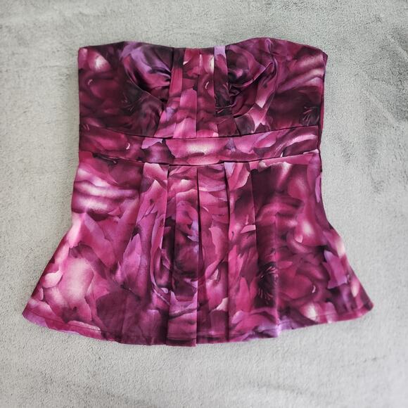 Vintage Studio Y Top Womens M Pink Black Floral Strapless Pleated Empire Waist - Picture 1 of 11